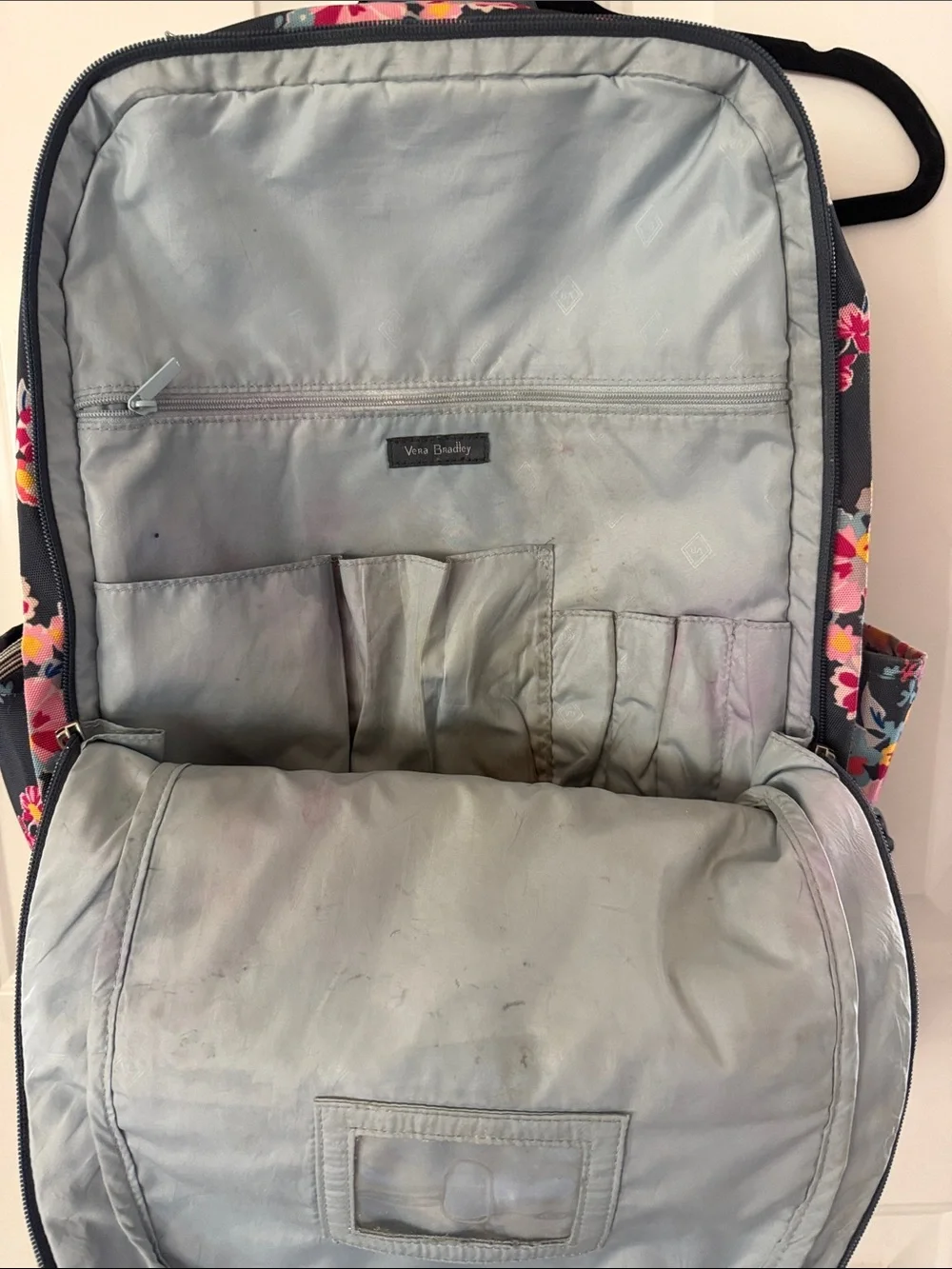 Vera Bradley Dark Gray Floral Backpack with Pink, Yellow & Blue Blooms